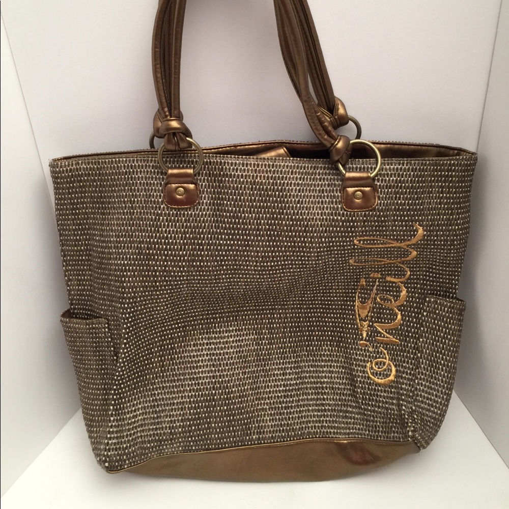 O’Neill beach tote bag gold basket weave
